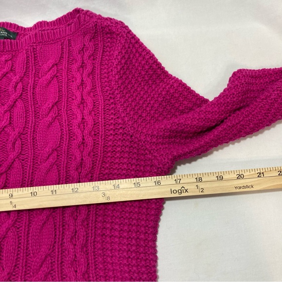 LAUREN RALPH LAUREN WOMENS CABLE KNIT LONG SLEEVE FUSCIA PINK SWEATER SIZE M - Picture 6 of 8